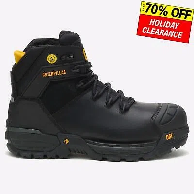 Pre-owned Caterpillar Excavator Waterproof Mens Work Construction Safety Boots Black