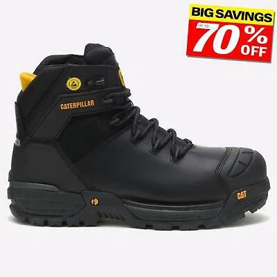 Pre-owned Caterpillar Excavator Waterproof Mens Work Construction Safety Boots Black