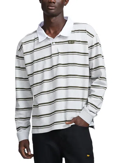 Caterpillar Mens Rugby Striped Polo In Grey