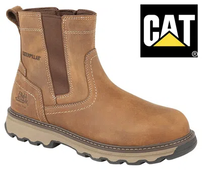Pre-owned Caterpillar Mens Safety Work Boots Cat Pelton  Dealer Leather Gusset Pull On 6-12 In Beige