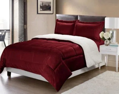 Cathay Home Inc. Ultimate Luxury Reversible Micromink Sherpa Comforter Sets In Burgundy