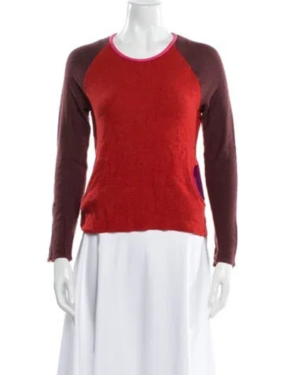Pre-owned Catherine André Colorblock Pattern Scoop Neck Sweater In Red