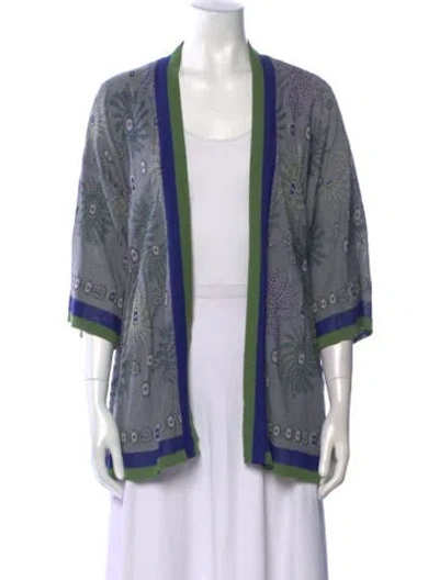 Pre-owned Catherine André Floral Print Open Front Sweater In Blue