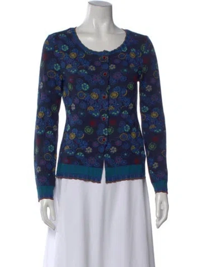 Pre-owned Catherine André Floral Print Scoop Neck Sweater In Blue