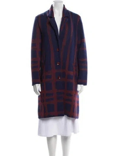 Pre-owned Catherine André Plaid Print Coat In Blue