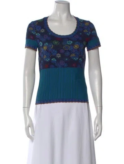 Pre-owned Catherine André Printed Scoop Neck Top In Blue
