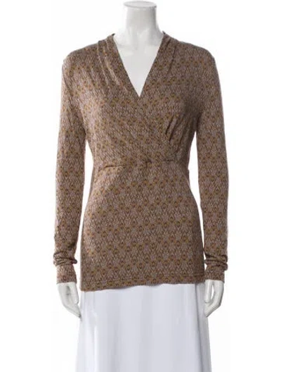 Pre-owned Catherine André Printed V-neck Sweater In Brown
