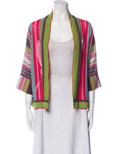 Pre-owned Catherine André Striped Open Front Sweater In Pink