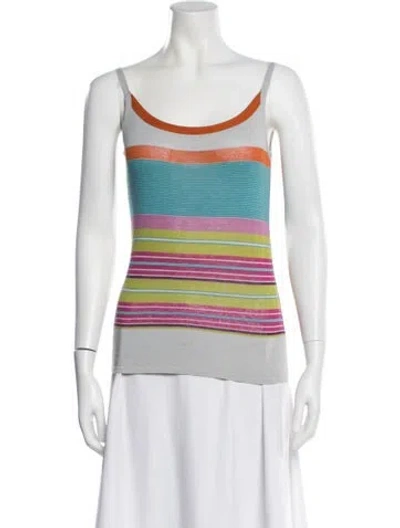 Pre-owned Catherine André Striped Scoop Neck Top In Purple