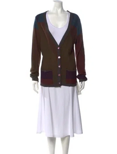 Pre-owned Catherine André Wool Colorblock Pattern Sweater In Brown