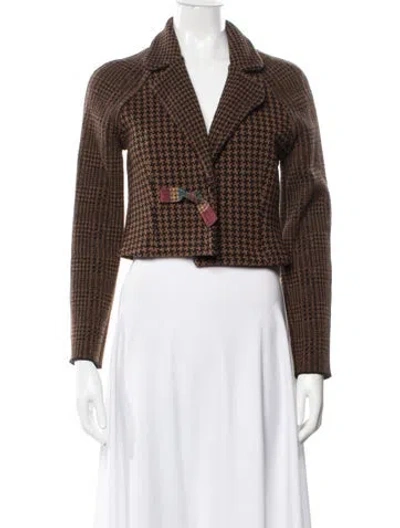 Pre-owned Catherine André Wool Plaid Print Jacket In Brown