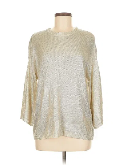 Pre-owned Catherine Catherine Malandrino 3/4 Sleeve Top Silver Metallic Pattern Boatneck Tops