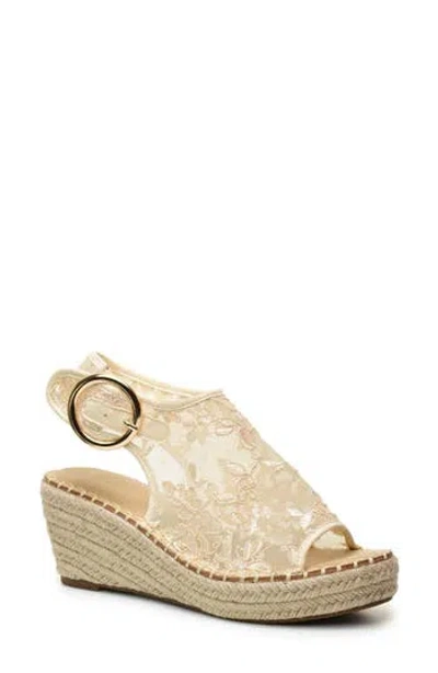 Catherine Catherine Malandrino Latio Mesh Lace Wedge Sandal In Beige