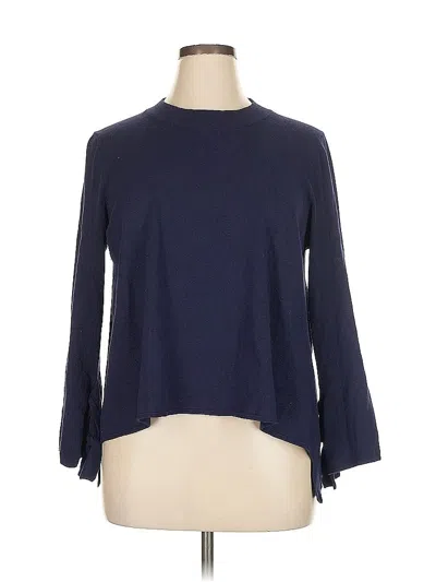 Pre-owned Catherine Catherine Malandrino Long Sleeve Top Blue Mock Neckline Tops