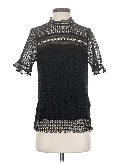 Pre-owned Catherine Catherine Malandrino Short Sleeve Top Black Mock Neckline Tops