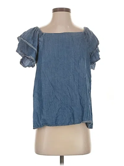 Pre-owned Catherine Catherine Malandrino Short Sleeve Top Blue Off The Shoulder Neckline Tops