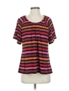 Catherine Catherine Malandrino Short Sleeve Top Orange Stripes Pattern Square Neckline Tops In Purple