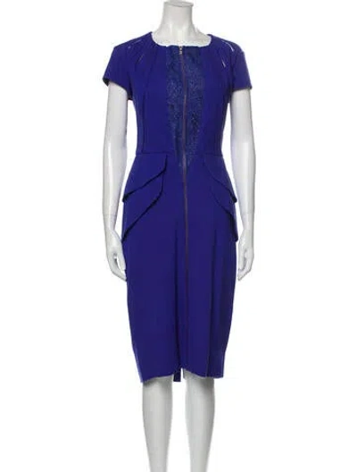Pre-owned Catherine Deane Bateau Neckline Midi Length Dress In Blue