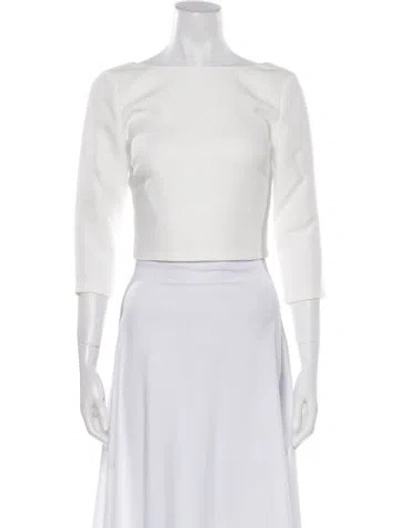 Pre-owned Catherine Deane Bateau Neckline Three-quarter Sleeve Crop Top In White