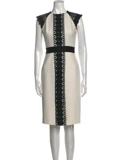 Pre-owned Catherine Deane Colorblock Pattern Knee-length Dress In White