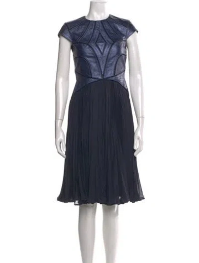 Pre-owned Catherine Deane Crew Neck Midi Length Dress In Blue