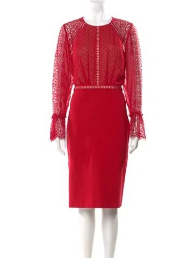 Pre-owned Catherine Deane Crew Neck Midi Length Dress In Red