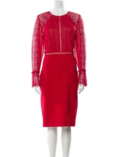 Pre-owned Catherine Deane Crew Neck Midi Length Dress In Red