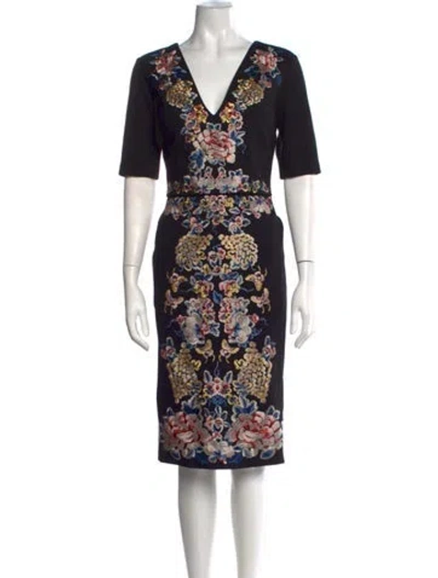 Pre-owned Catherine Deane Floral Print Knee-length Dress In Black