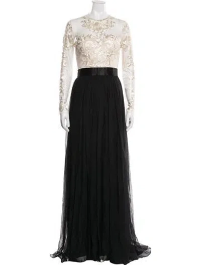 Pre-owned Catherine Deane Floral Print Long Dress In Black