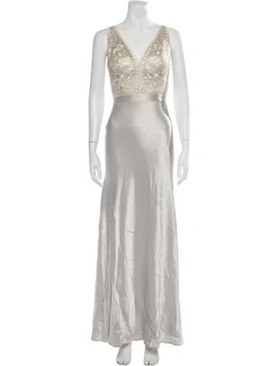 Pre-owned Catherine Deane Floral Print Long Dress In Grey
