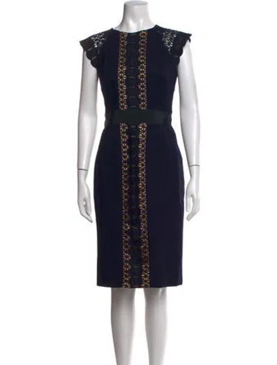 Pre-owned Catherine Deane Lace Pattern Knee-length Dress In Blue