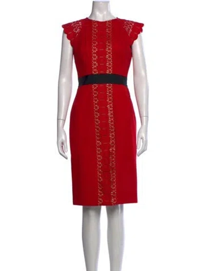 Pre-owned Catherine Deane Lace Pattern Knee-length Dress In Red