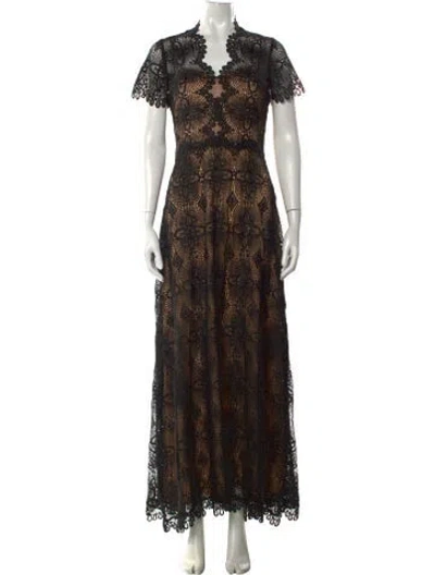 Pre-owned Catherine Deane Lace Pattern Long Dress In Black