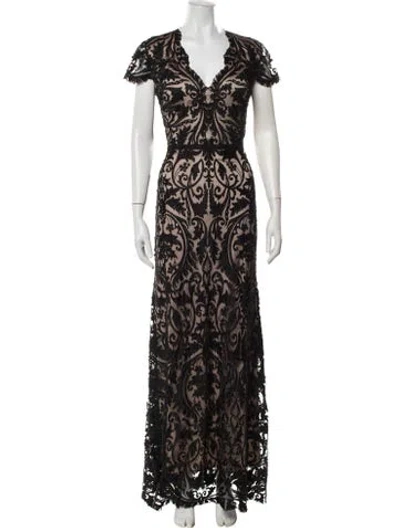 Pre-owned Catherine Deane Lace Pattern Long Dress In Black