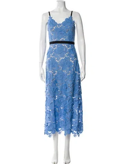 Pre-owned Catherine Deane Lace Pattern Long Dress In Blue