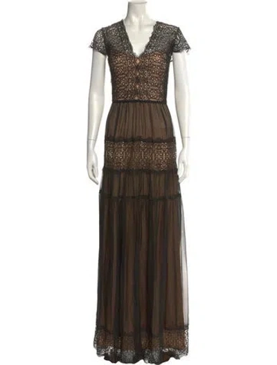 Pre-owned Catherine Deane Lace Pattern Long Dress In Brown