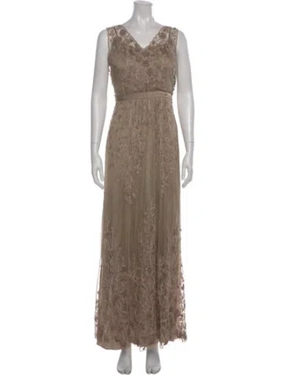 Pre-owned Catherine Deane Lace Pattern Long Dress In Neutral
