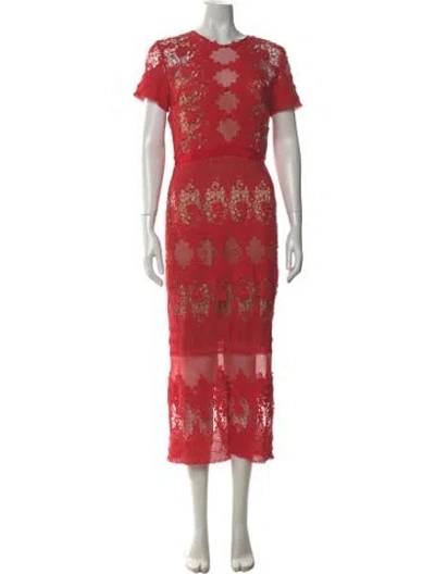 Pre-owned Catherine Deane Lace Pattern Long Dress In Red