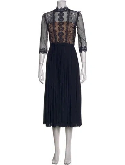 Pre-owned Catherine Deane Lace Pattern Midi Length Dress In Blue