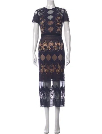 Pre-owned Catherine Deane Lace Pattern Midi Length Dress In Blue