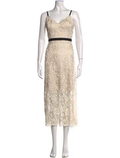 Pre-owned Catherine Deane Lace Pattern Midi Length Dress In Neutrals