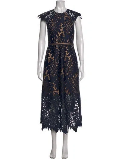 Pre-owned Catherine Deane Lace Pattern Midi Length Dress W/ Tags In Blue