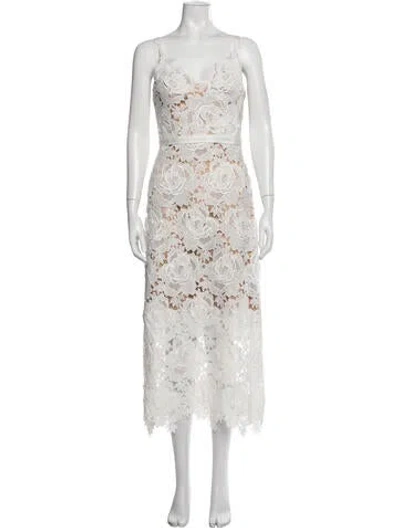 Pre-owned Catherine Deane Lace Pattern Midi Length Dress In White