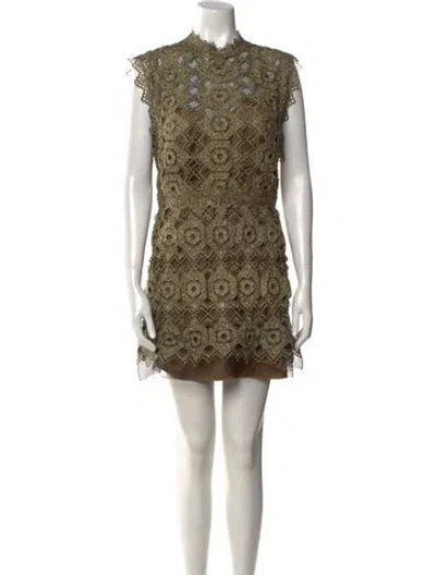 Pre-owned Catherine Deane Lace Pattern Mini Dress In Gold