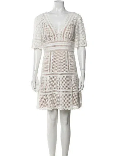 Pre-owned Catherine Deane Lace Pattern Mini Dress In White