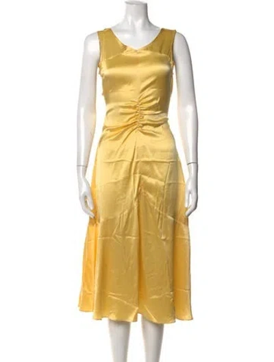 Pre-owned Catherine Deane Linen Midi Length Dress In Yellow