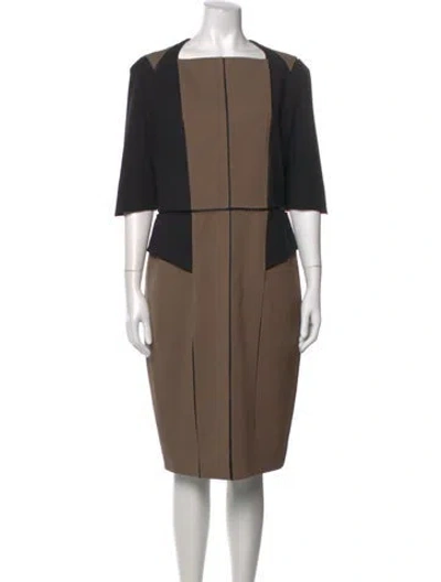 Pre-owned Catherine Deane Square Neckline Knee-length Dress In Brown