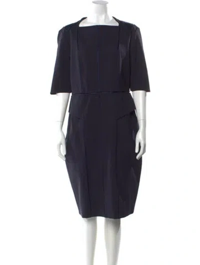 Pre-owned Catherine Deane Square Neckline Midi Length Dress In Blue