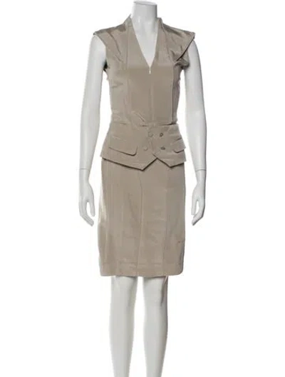 Pre-owned Catherine Deane V-neck Knee-length Dress In Neutrals