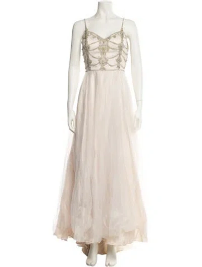 Pre-owned Catherine Deane V-neck Long Dress In Neutral